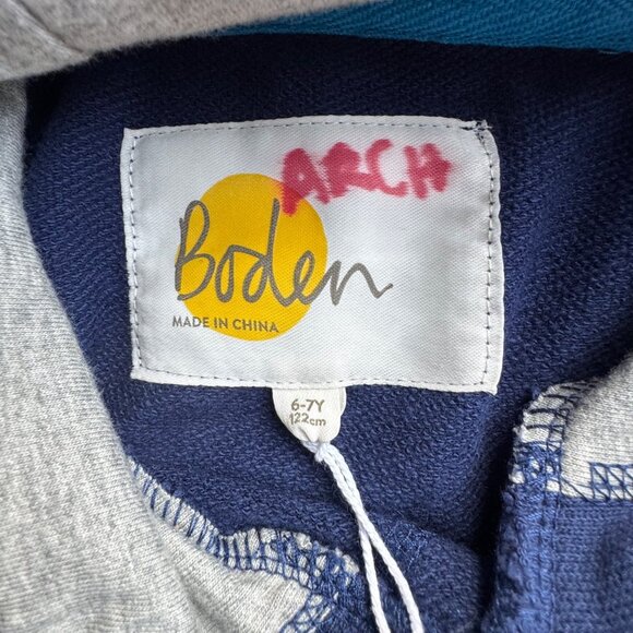 MINI BODEN Rainbow Stripe Hoodie Boys 6-7 Navy Blue Sweatshirt Pockets EUC - Picture 6 of 7